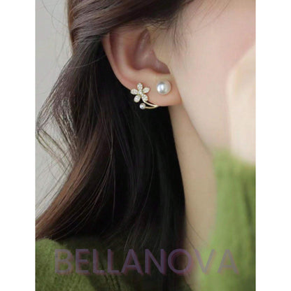 Brincos 2 em 1 Flores e Pérolas - Folheado a Ouro 18k + FRETE GRÁTIS