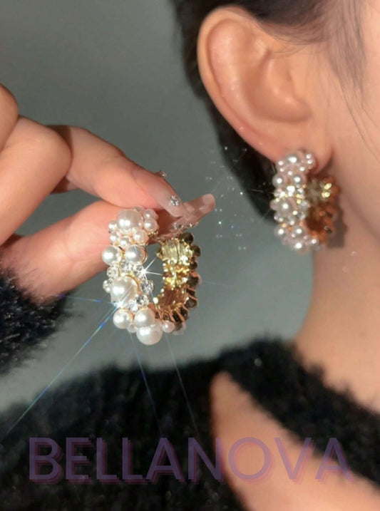 Brincos Argola Pérolas e Zircônias - Folheado a Ouro 18k + FRETE GRÁTIS