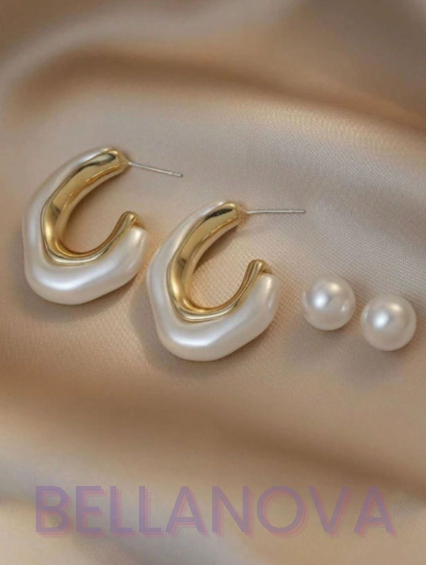 Brincos Geométricos e Pérolas - Folheado a Ouro 18k + FRETE GRÁTIS