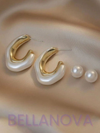 Brincos Geométricos e Pérolas - Folheado a Ouro 18k + FRETE GRÁTIS